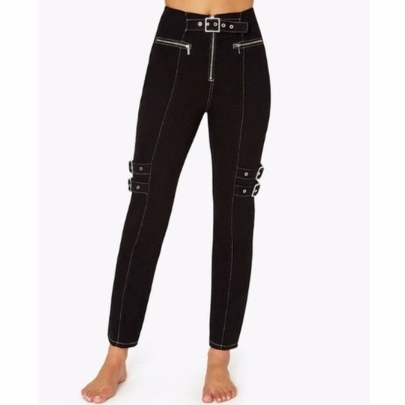 WeWoreWhat Bowery Pant Denim w Buckle Details in Black Danielle Bernstein sz 29 - Picture 1 of 14